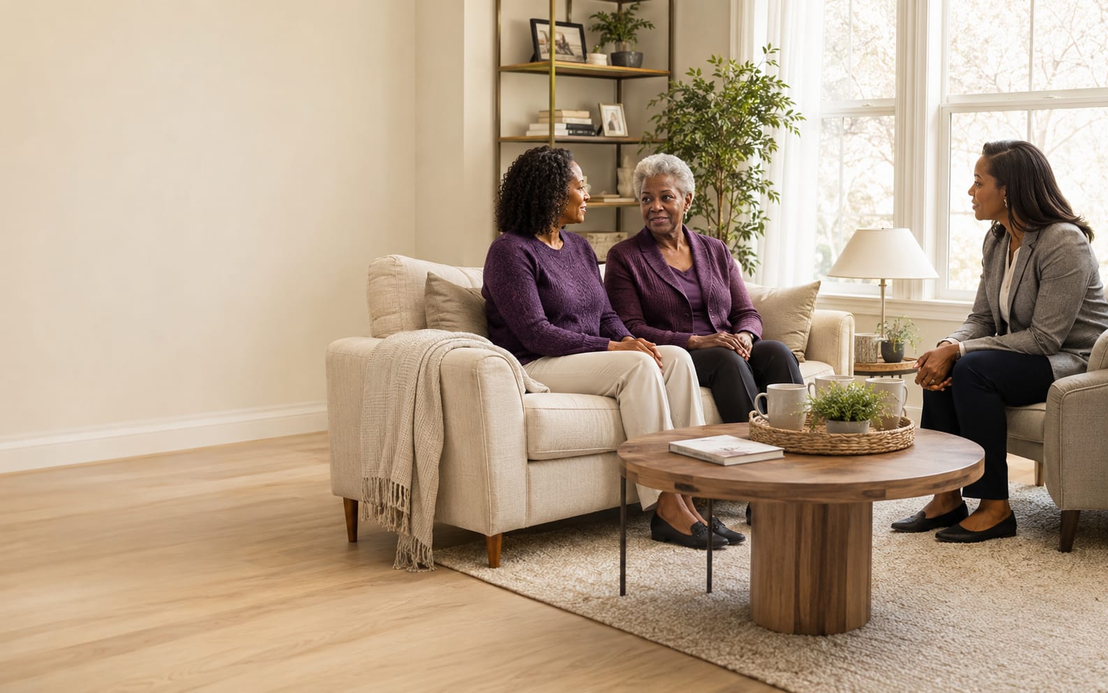 A family and a care professional discussing support at home